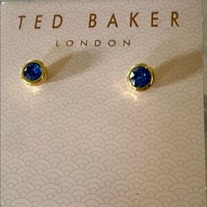 Ted Baker London Gold Tone Stud Earrings with Deep Blue Stones